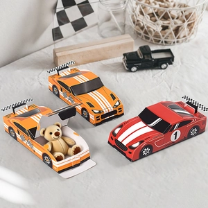 Racing Car Shape Birthday Party Gift Container Cardboard Folding Candy Treat Holder For Kids Boy Racing Theme Party Supplies