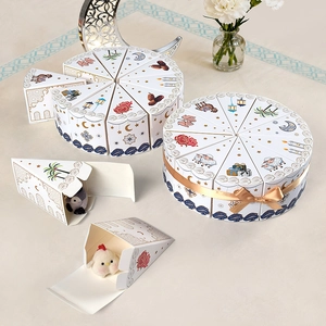 Triangle Cake Slice Shape Gift Boxes White Paper Ramadan Eid Mubarak Party Favors Candy Packaging Ribbon