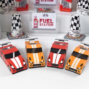 Racing Car Shaped Paper Gift Box Cardboard Folding Candy Box For Kids Birthday Party Decoration Checkered Flag Style