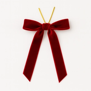 Noeuds de Noël en velours rouge foncé avec attaches dorées pour décoration de fête