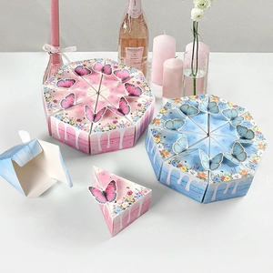 Boîtes Cadeaux Forme Gâteau Papillon 3D Étuis Emballage Bonbons en Carton Triangulaires pour Mariage Anniversaire Fête