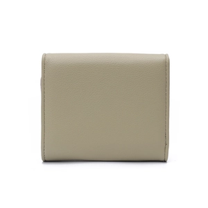 Minimalist beige leaf buckle PU leather wallet for women with lychee texture in square fold