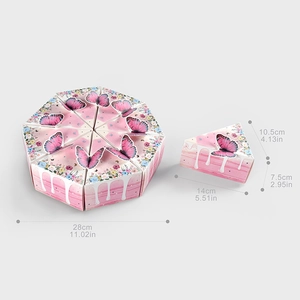 Lot de 8 boîtes cadeau roses papillon 3D en forme de gâteau pour bonbons anniversaire