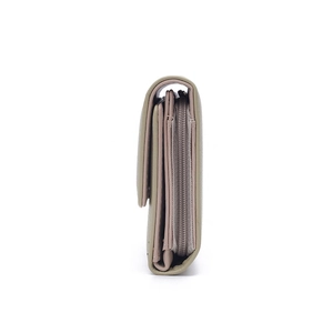 Side view of matte PU leather folding wallet showing multilayer structure and zipper pocket