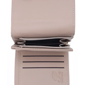 Three-fold PU leather women wallet with leaf buckle and zip pocket in lavender purple