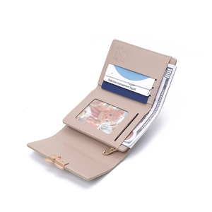 Three-fold PU leather wallet for women with leaf buckle and multi-card slot design