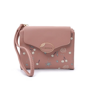 Cute cartoon cherry print flap crossbody bag in dusty pink synthetic leather
