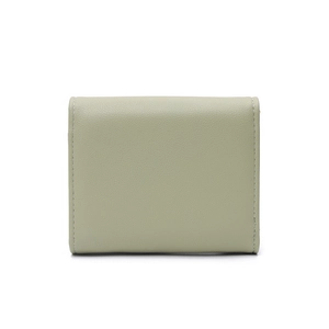 Minimalist light green leather tri-fold short wallet for women with litchi texture