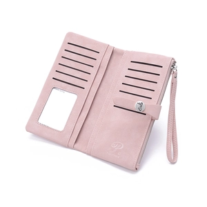 Portefeuille long en cuir rose pour femme avec boucle libellule et multi-emplacements