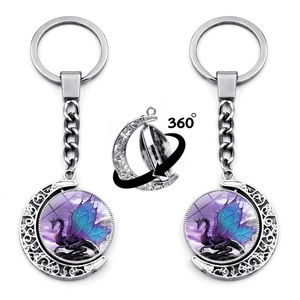 Fantasy Rotierender Mond Drache Schlüsselanhänger Zinklegierung Glas Mondsichel Anhänger Gothic Mystery Sternenhimmel Schlüsselring