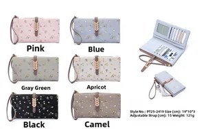 Internal layout and multi-color options for women's long PU leather floral wallet