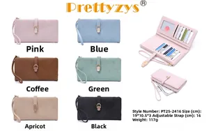 Detailed interior and exterior views of the multi-slot long PU leather clutch wallet
