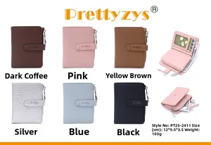 Litchi pattern women's short trifold wallet showing multi-color options and internal structure