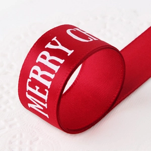 Ruban Festif en Satin Rouge Imprimé Joyeux Noël Rubans d'Emballage Cadeau Pour Décoration de Fête Vacances Bricolage Artisanat