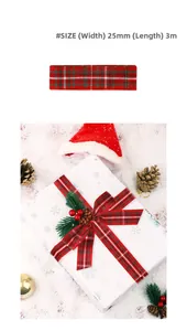 Detail van 25mm rood-groen geruit kerstlint voor feestelijke cadeauverpakking