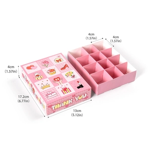 Pink gift box with 12 compartments and thank you heart illustrations 17.2x13x4cm
