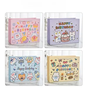Detailed dimensions of four colors of cartoon rabbit gift bags with braided handles