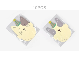Detalle del set de 10 gorros de fiesta plegables con diseño de gato y perro para cumpleaños