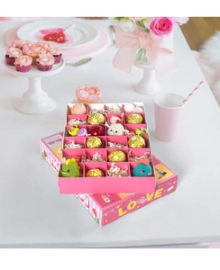 Pink 20-grid surprise box with gold chocolates and mini plush toys for Mother's Day