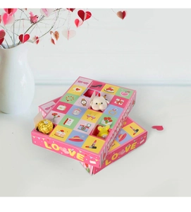 Detailed view of pink Mother's Day surprise blind box with 24 grids and cute illustrations