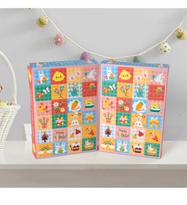 Easter 24-day countdown surprise box featuring colorful bunny and egg cartoon patterns