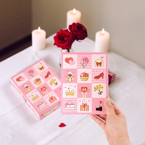 Pink DIY surprise gift box set for Mother's Day with 12 cute cartoon illustration slots