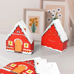 Christmas House Shaped Cardboard Gift Box Red Snowflake Gingerbread House Candy Box For Xmas Party Holiday Gift Wrapping
