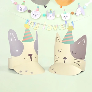 Gorros de Fiesta de Papel de Animales de Dibujos Animados Ajustables Diseño de Gato Perro Para Decoraciones de Fiesta de Cumpleaños de Mascotas Niños Adultos