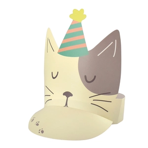 Sombrero de fiesta plegable de papel amarillo para mascotas con diseño de cara de gato