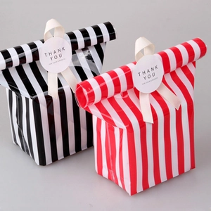 Polished stripe gift packaging bags with Thank You stickers and white ribbons