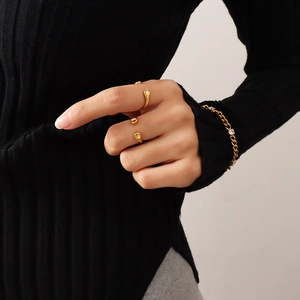 Minimalist Open Ring For Women Stainless Steel 18K Gold Plated Polished Smooth Adjustable Water Drop Bean Design Fashion Jewelry
