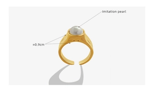 Detail of 0.9cm imitation pearl on gold-plated stainless steel vintage open ring