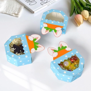 Foldable Easter candy gift boxes with bunny ears and carrot design with window