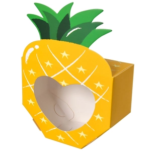 Pineapple shape candy gift box with heart window and green leaf top decoration