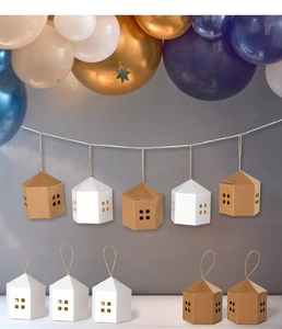 Mini house-shaped kraft paper gift boxes with hollow windows and jute rope handles