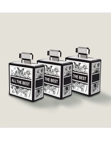 Chic perfume-bottle shaped gift boxes with sunflower and butterfly motifs in black and white