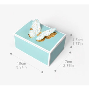 3D butterfly gift box in Tiffany blue showing 10x7x4.5cm dimensions on white background