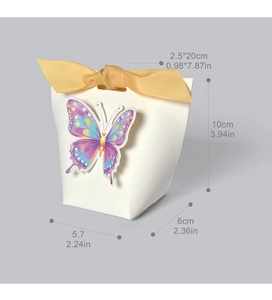 Detailed gift box size guide with 3D colorful butterfly and golden ribbon knot
