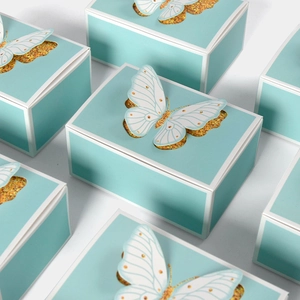 Wedding Candy Boxes With 3D Butterfly Decoration Romantic Light Blue Square Paper Gift Packaging Party Favors Elegant