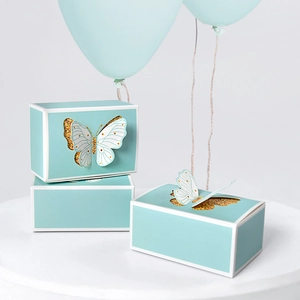 Tiffany blue 3D butterfly wedding gift box set for candies with elegant gold glitter