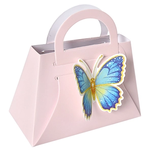 Pink DIY butterfly favor box with 3D wings and handle for weddings or parties