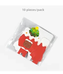 Flache rote weihnachtliche Geschenkboxen in Hausform, 10er-Pack in Klarsichtbeutel