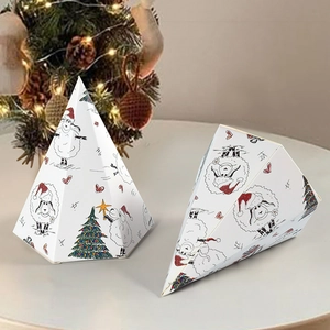 Boîte à Bonbons Pyramide de Noël Dessin Animé Mouton Sapin Imprimé Carton Blanc Pliable Boîte Cadeau Pour Emballage de Fête