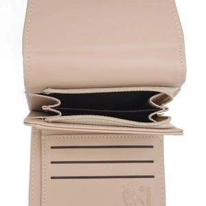 Portefeuille compact en similicuir à trois volets avec poche zippée et porte-cartes