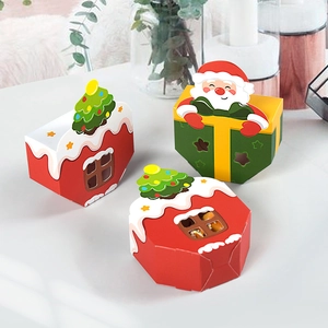 Christmas Foldable Cardboard Gift Box Santa Claus Christmas Tree Hollow Window Packaging For Party Favors Candy Boxes