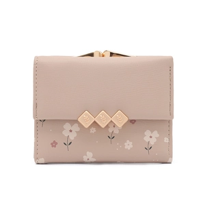 Damen Portemonnaie aus rosa PU-Leder mit Blumenmuster und goldenem Klippverschluss