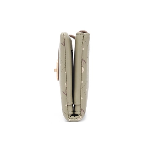 Olive green long floral tri-fold wallet for women with gold twist lock closure
