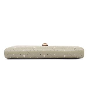 Long women's olive green wallet with tulip floral print and golden metal clasp