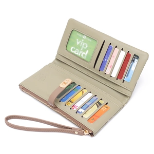 Interior detail of long wallet showing multiple card slots and secure zipper pocket