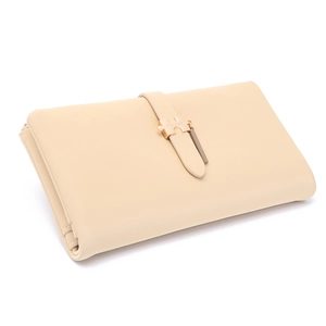 Elegant cream-colored long PU leather wallet featuring a unique puzzle metal clasp